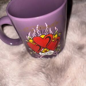 Purple Ed Hardy Graphic Ceramic Coffee Mug - Love Design